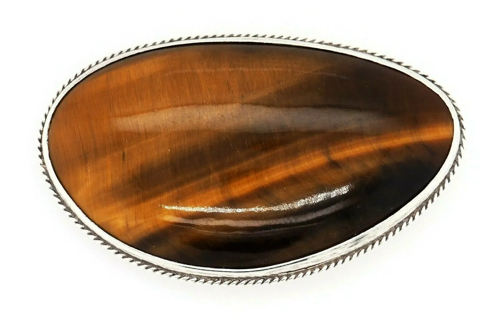 Tigers Eye Sterling Silver Vintage Brooch with Rollover Clasp