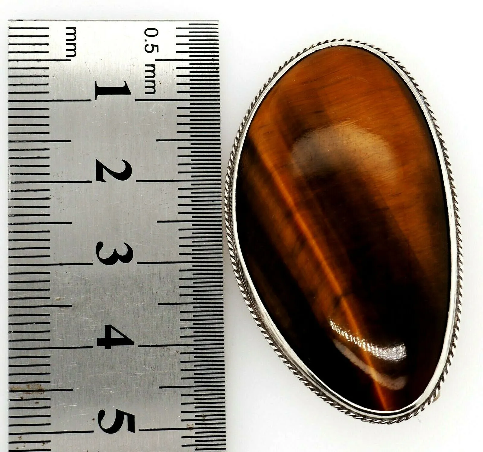 Tigers Eye Sterling Silver Vintage Brooch with Rollover Clasp