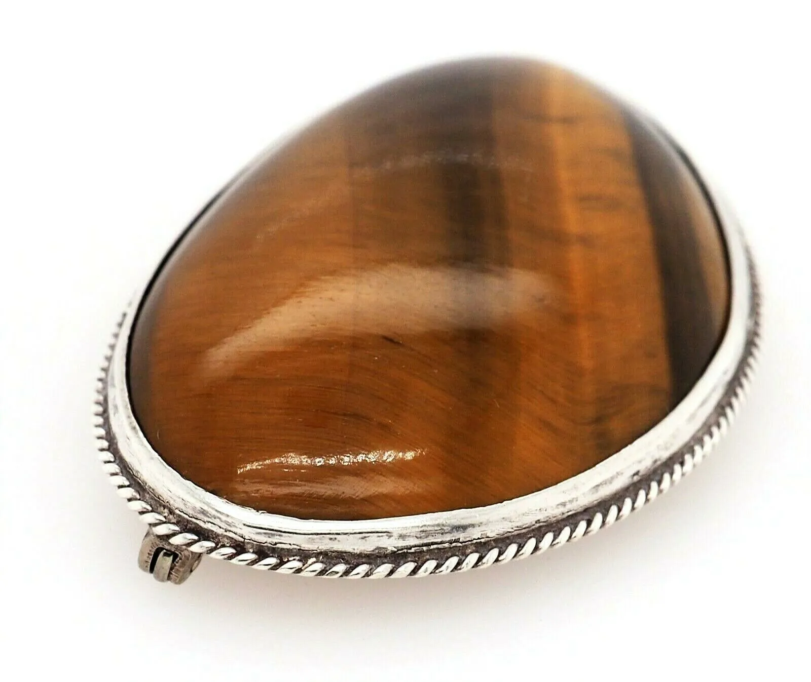 Tigers Eye Sterling Silver Vintage Brooch with Rollover Clasp