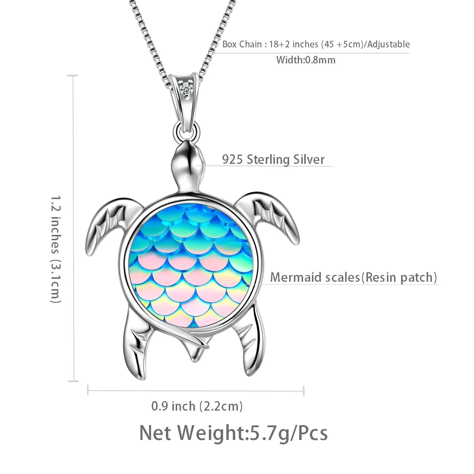 Turtle Pendant Charm Necklace Gradient Light Blue Women Girls Jewelry Birthday Gift