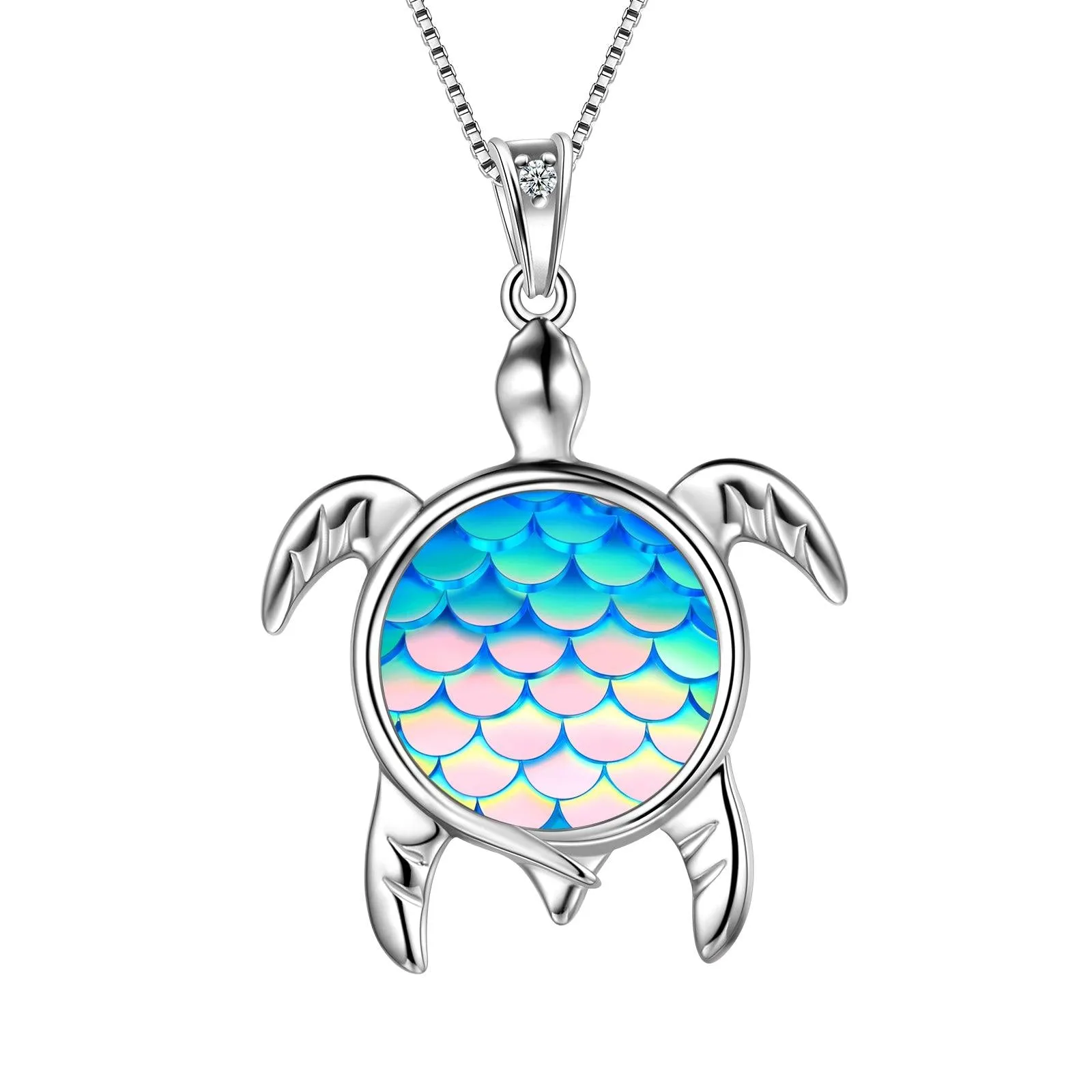 Turtle Pendant Charm Necklace Gradient Light Blue Women Girls Jewelry Birthday Gift