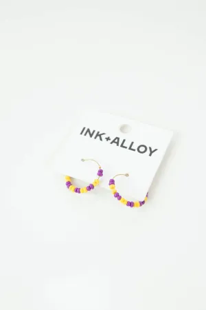 Victoria Mixed Bead Hoop Earrings, Purple/Yellow | Ink   Alloy