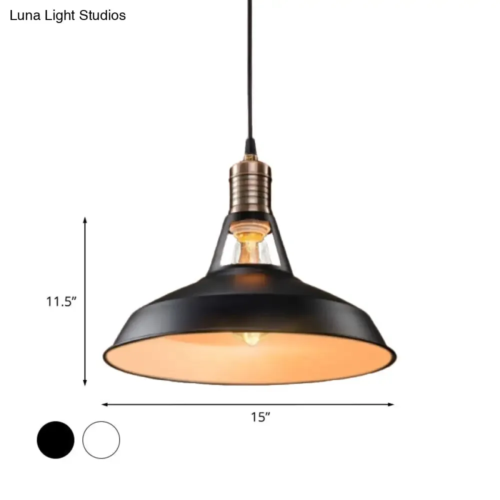 Vintage Barn Pendant Light - Metallic Black/White, 1 Bulb Suspension - 10.5/12/15 Inch Width