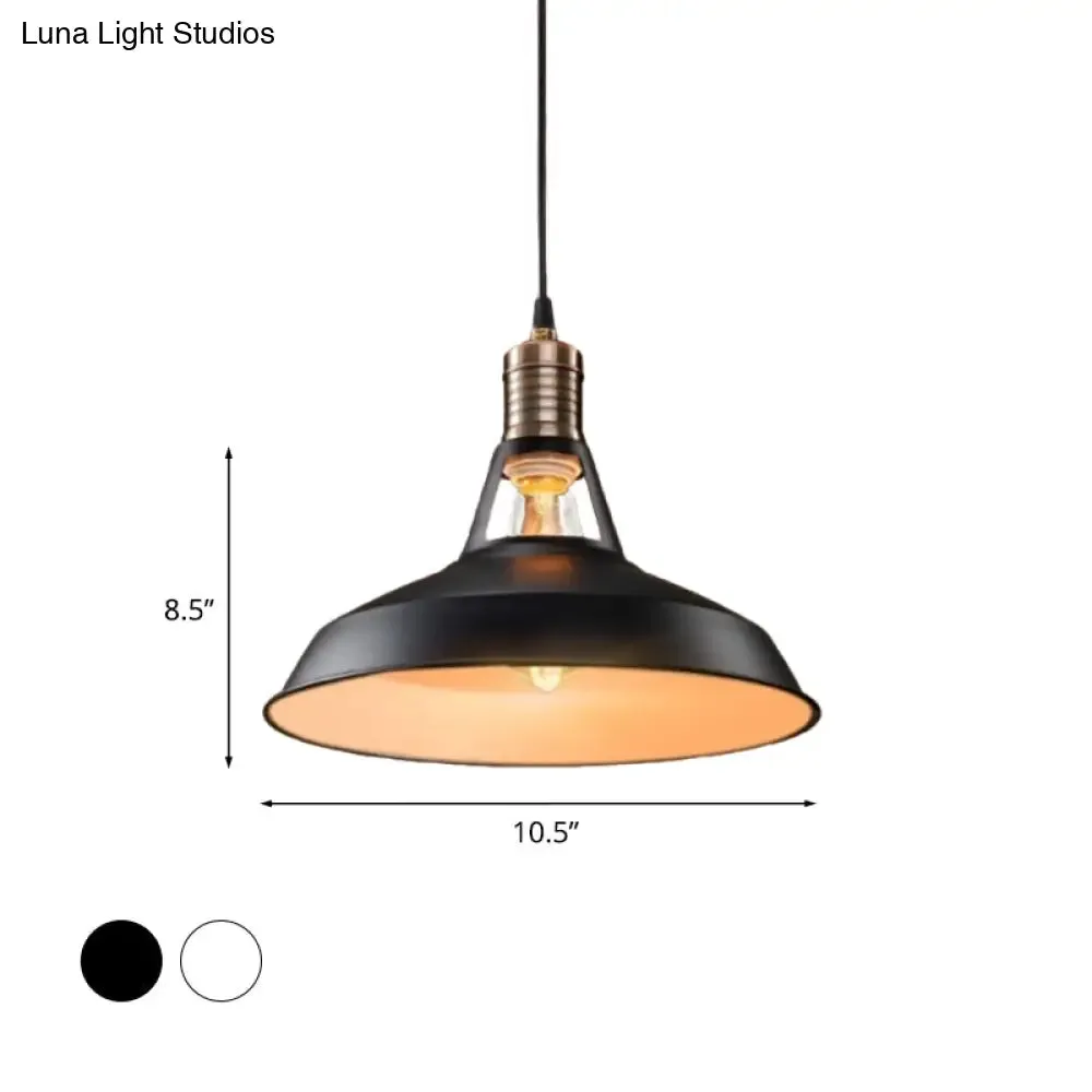 Vintage Barn Pendant Light - Metallic Black/White, 1 Bulb Suspension - 10.5/12/15 Inch Width