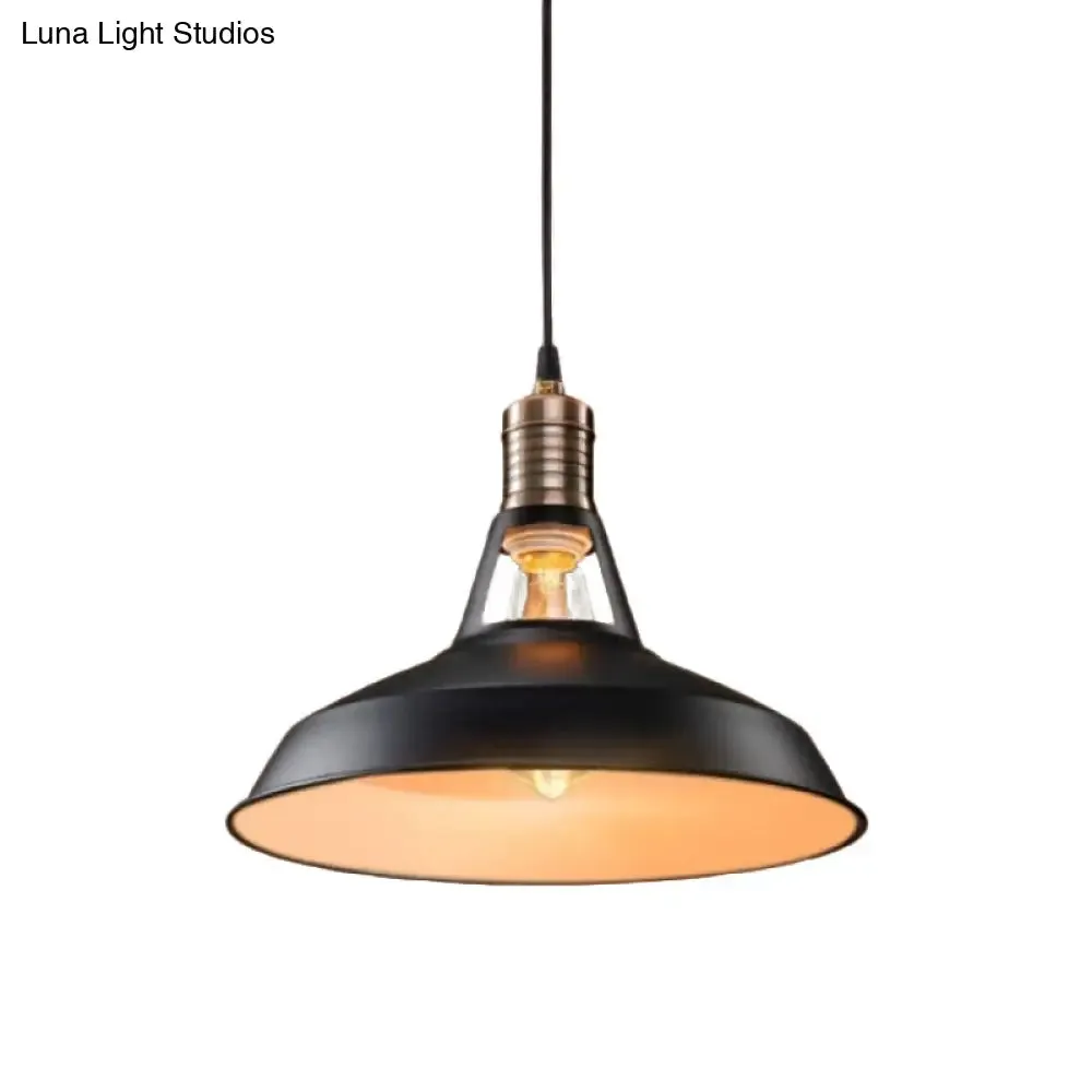 Vintage Barn Pendant Light - Metallic Black/White, 1 Bulb Suspension - 10.5/12/15 Inch Width