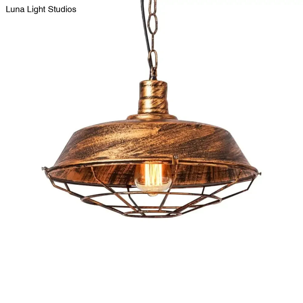 Vintage Barn Shade Pendant Lamp - Bronze/Silver Hanging Light Fixture with Metallic Finish