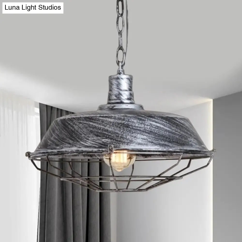 Vintage Barn Shade Pendant Lamp - Bronze/Silver Hanging Light Fixture with Metallic Finish