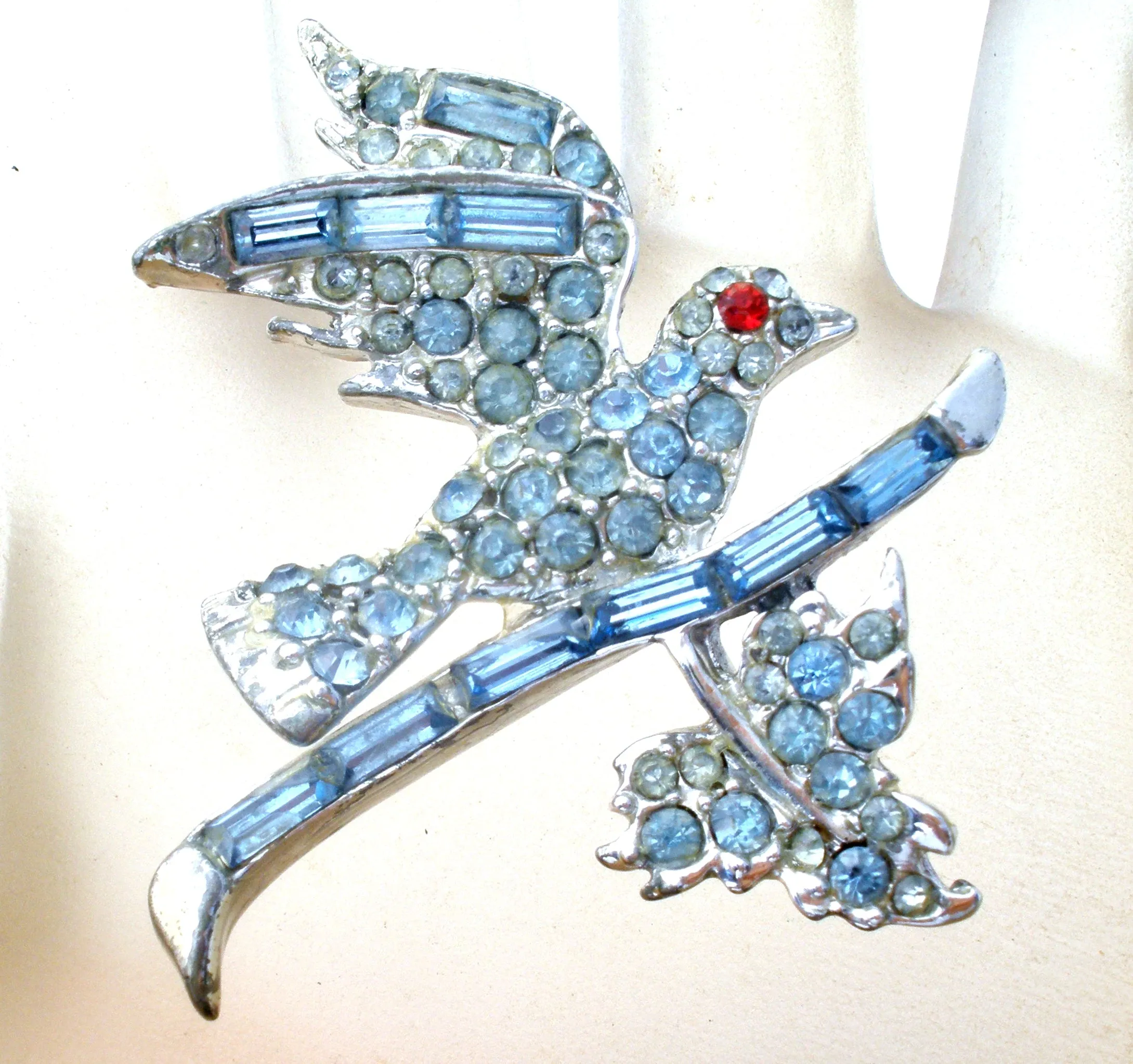 Vintage Blue Bird On A Branch Brooch Pin