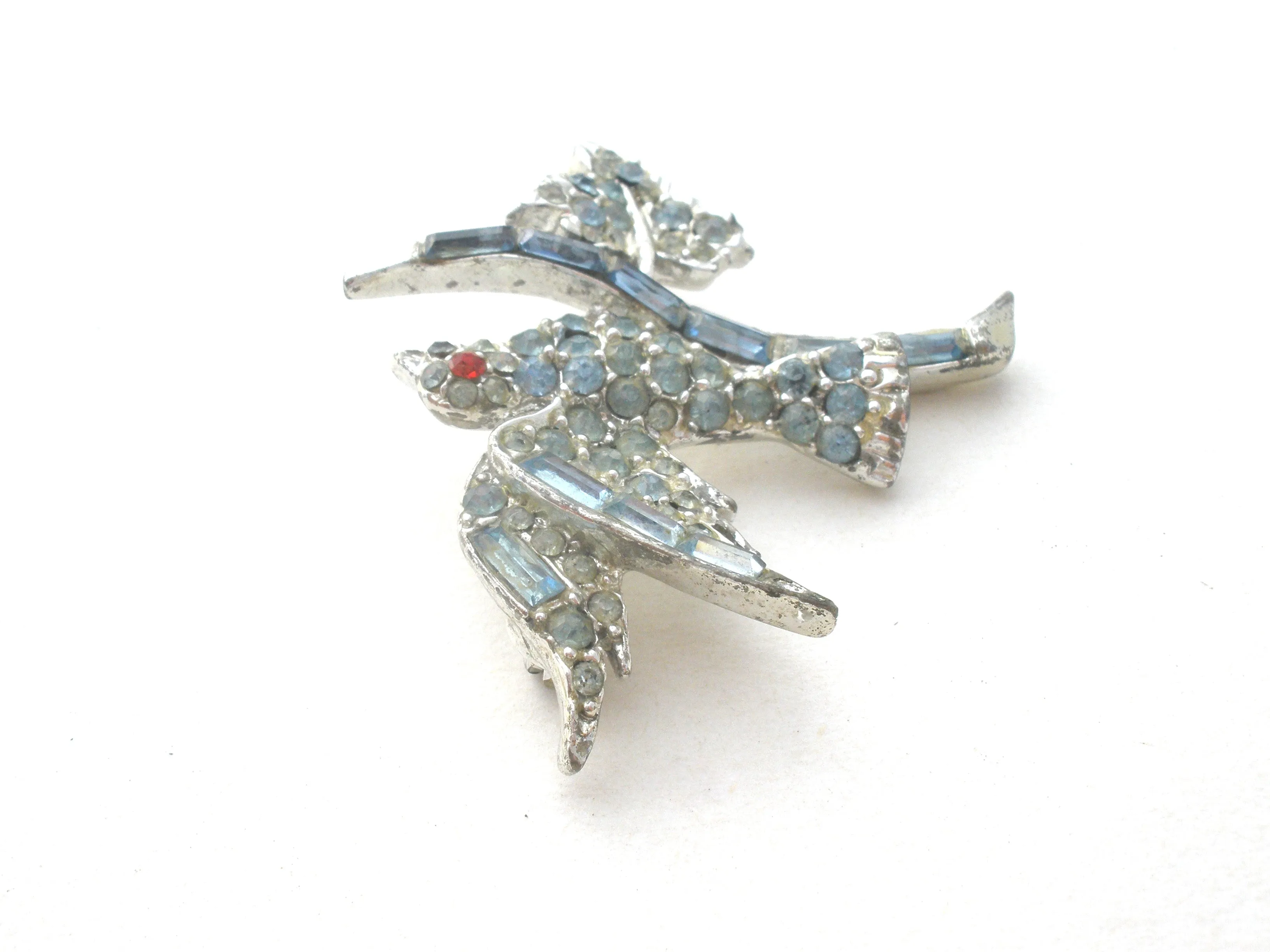 Vintage Blue Bird On A Branch Brooch Pin