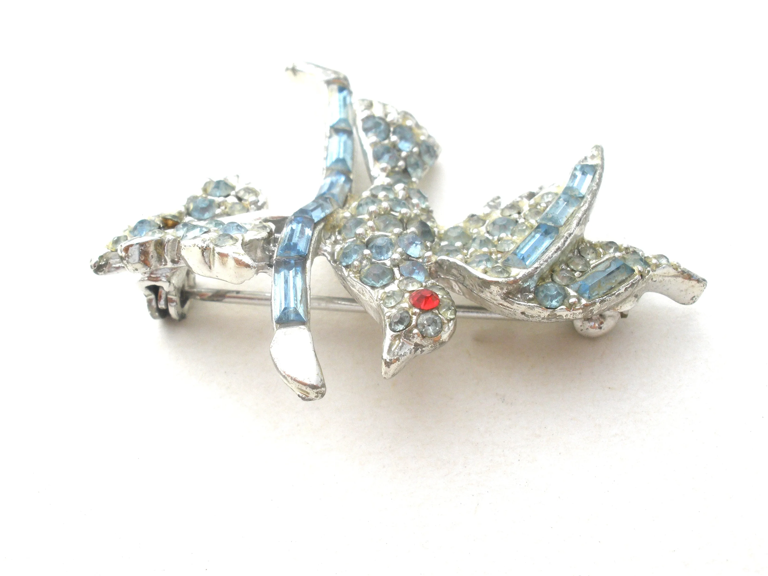 Vintage Blue Bird On A Branch Brooch Pin