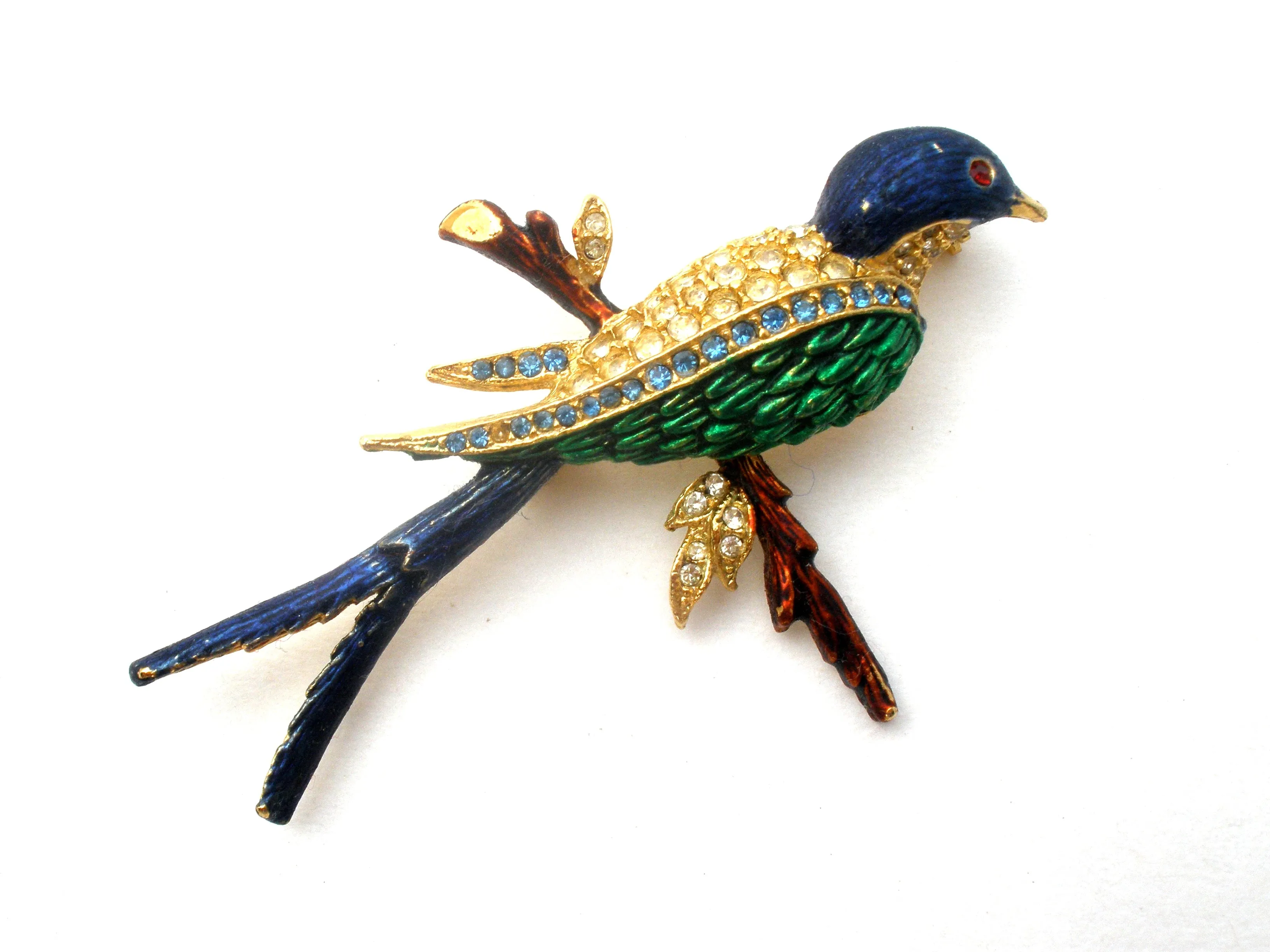 Vintage Sphinx Enamel & Rhinestone Bird Brooch