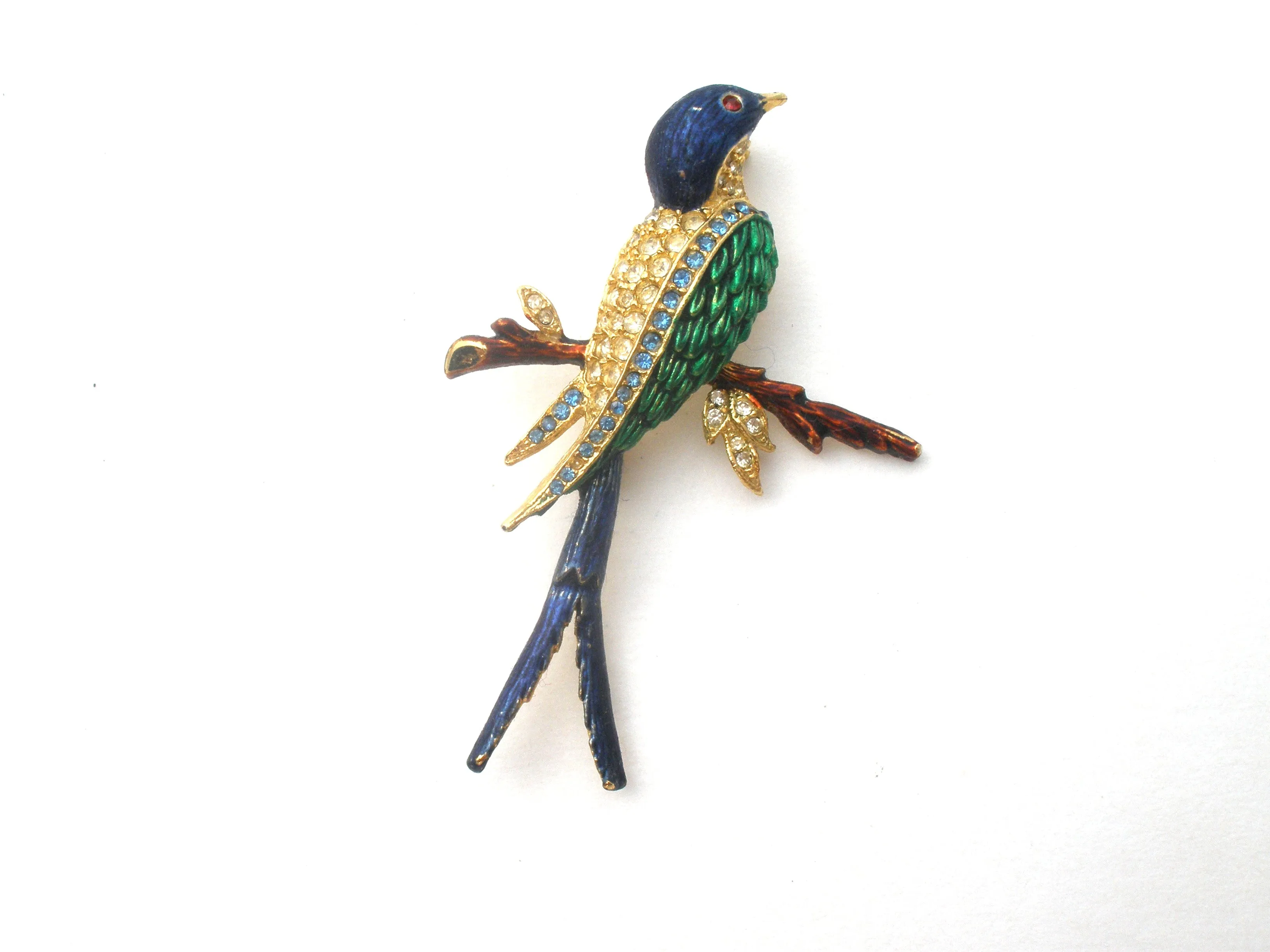 Vintage Sphinx Enamel & Rhinestone Bird Brooch