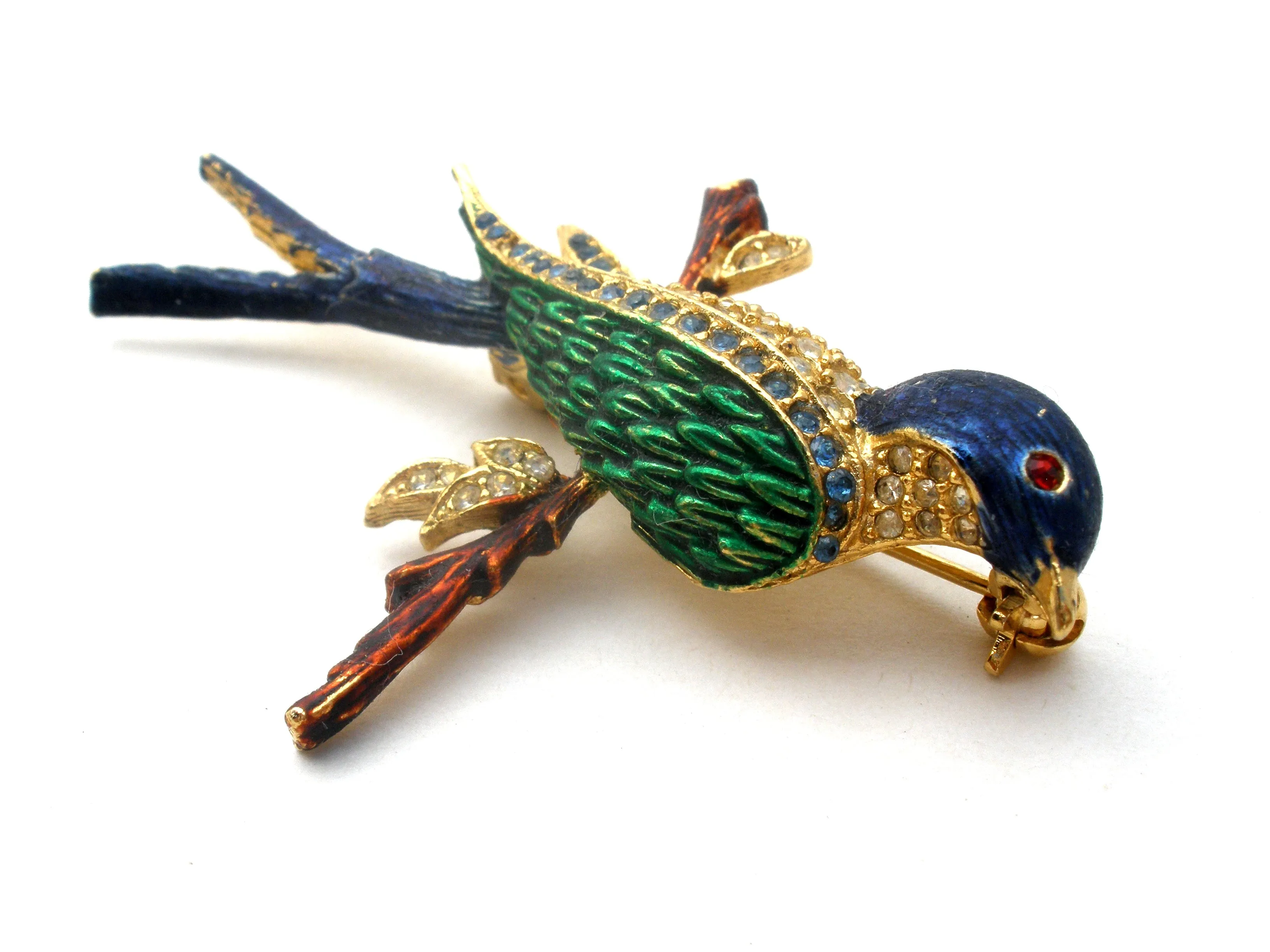 Vintage Sphinx Enamel & Rhinestone Bird Brooch