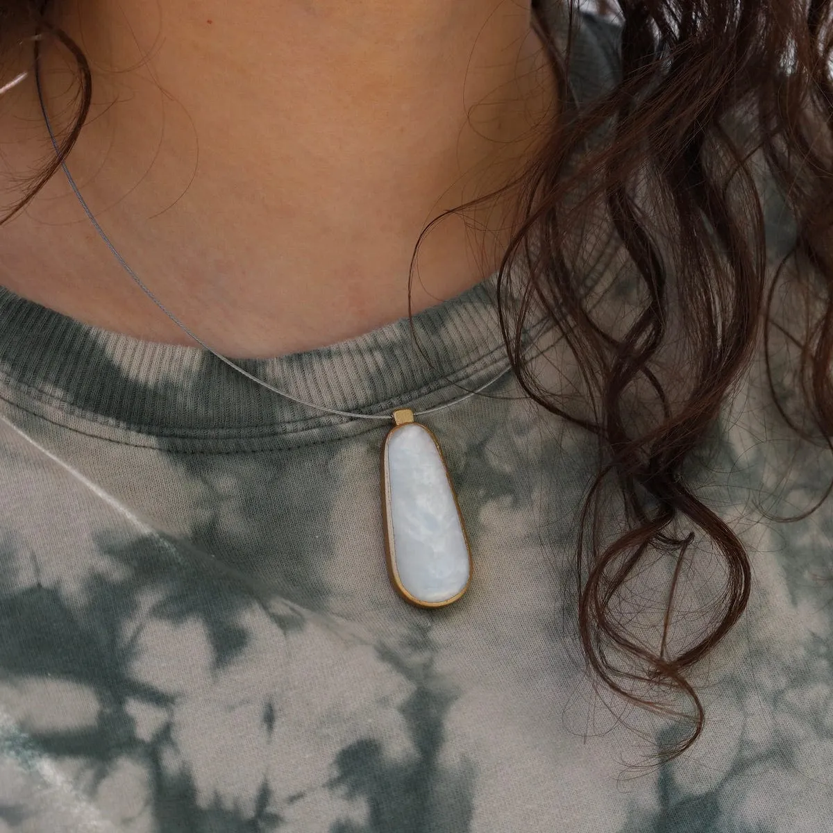 White Oval Pendant Necklace