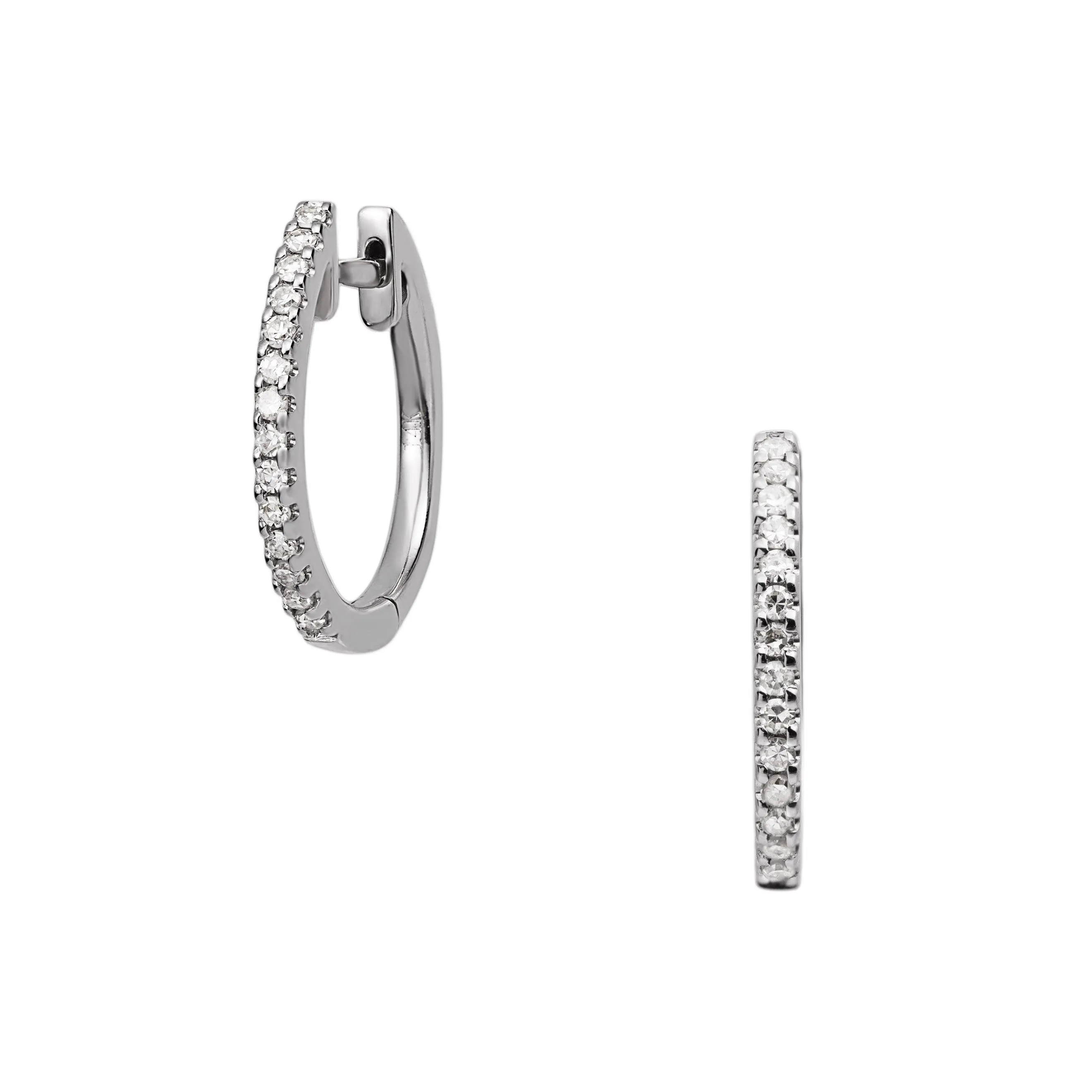 Women's Huggie Hoop Diamond Earrings 0.23ct 14K White Gold